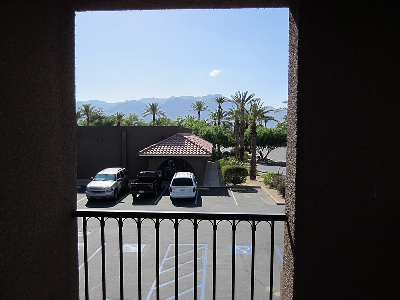 zzm) SaturdayAfternoon 19 May 2012 ~ View (Our Truck!) From HotelRoom Balcony, Borrego Springs Resort.JPG