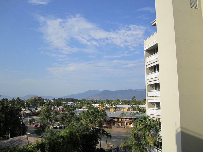 a) Cairns, Friday 14 October 2011 ~ Goodymorning! View From Our Room Balcony, Mercure Hotel Harbourside (Facing West, Inland).JPG