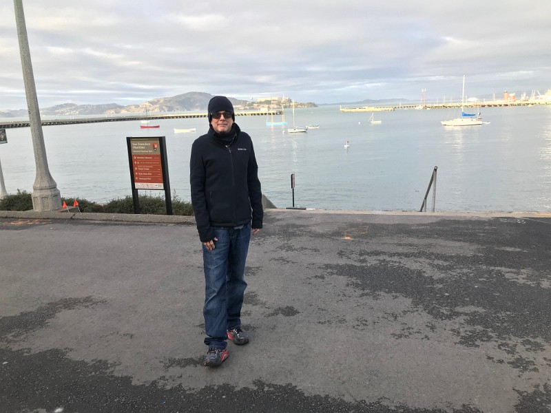 zzn) January 2018 - San Francisco, Aquatic Park Cove (Maritime National Historical Park) Alcatraz Far Distance)